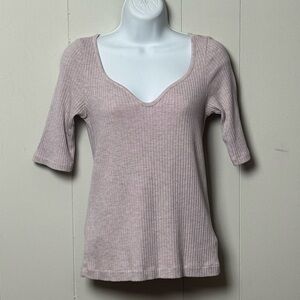 Citizens Of Humanity Womens Soft Rose Pink Ribbed V Neck Short Sleeve Top Size M